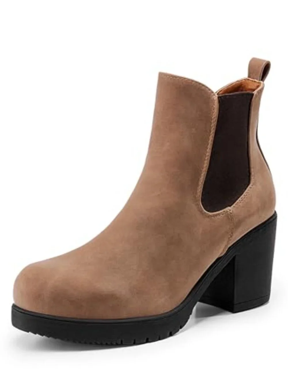 Women's High Chunky Heel Chelsea Ankle Boots Slip On Elastic Fall Heeled